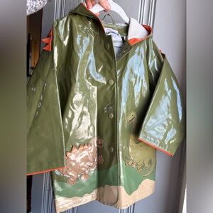 4T Kidorable Toddler Dinosaur Raincoat - Olive Green and Orange Waterproof